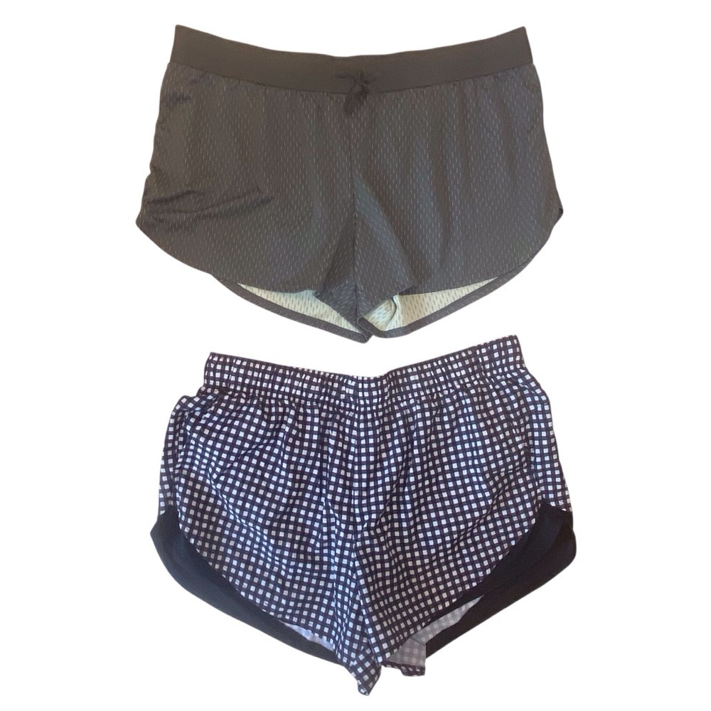 (2) Pairs Athletic Works Womens Running Activewear Gym Shorts, Green/Black XL